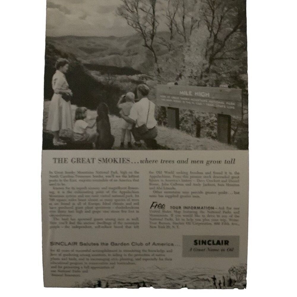 Vintage 1955 Sinclair Oil Great Smokies Ad Advertisement